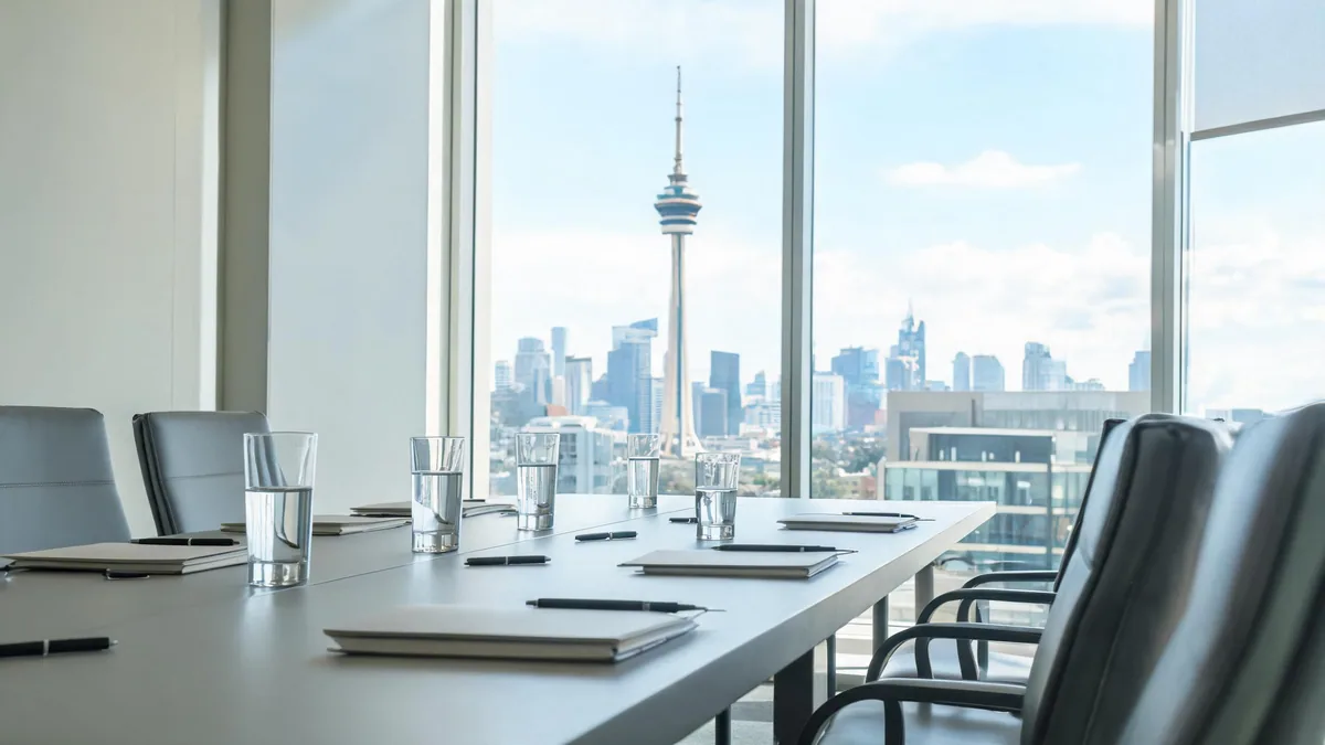 Quiet boardroom with city view