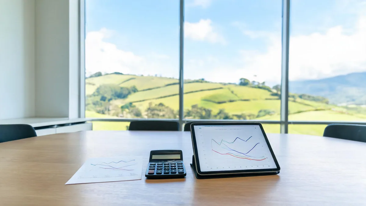 Finance meeting table with charts