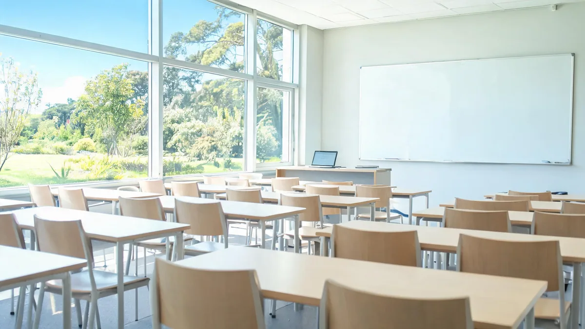 Modern teaching room with empty desks