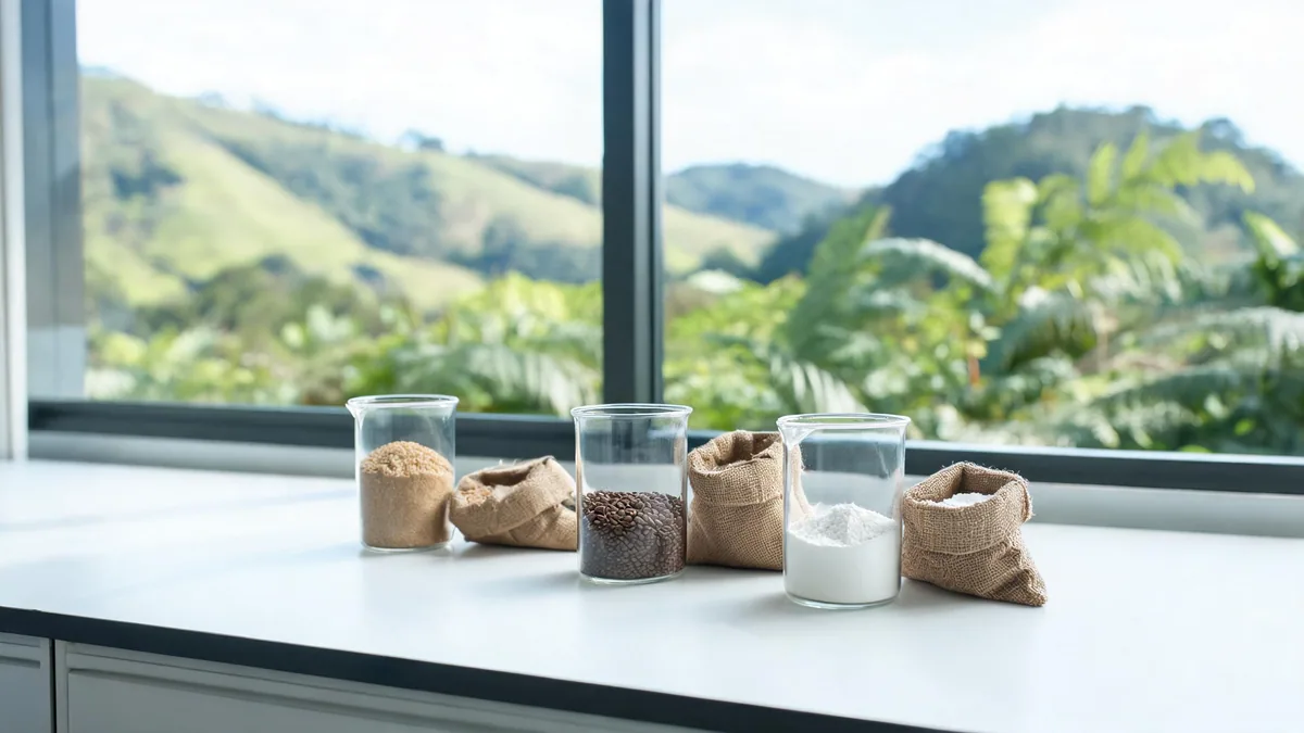 Food ingredient samples on a laboratory bench