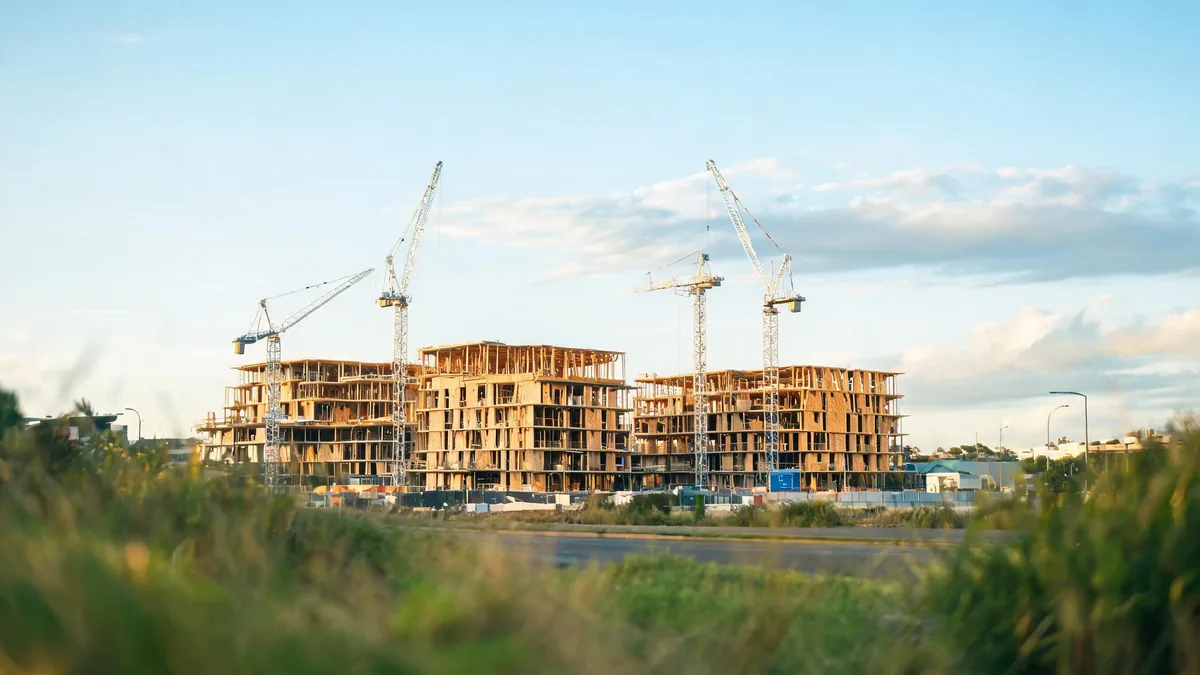 Urban development site with cranes